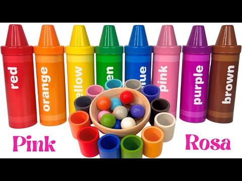 Rainbow Balls and Cups &amp; Crayons - Learn Colors, Numbers, and Spanish Words for Toddlers and Babies!