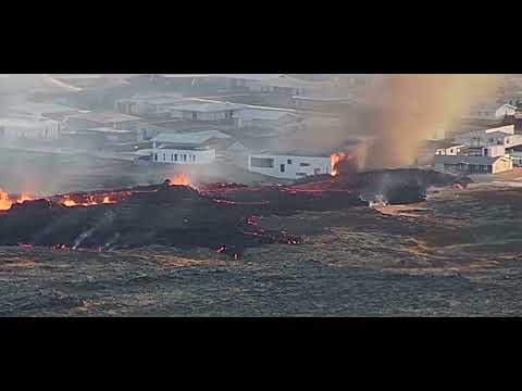 Lava burns houses and floods Grindavik highway 43, the major connection line to Reykjavik.