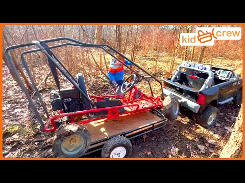 Driving and racing go kart we found in woods, hauled with truck, and fixed. Educational | Kid Crew