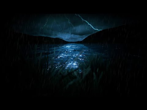 Ocean Rainstorm and Thunder Sounds for Sleeping | Dimmed Screen Waves with Rain and Thunder