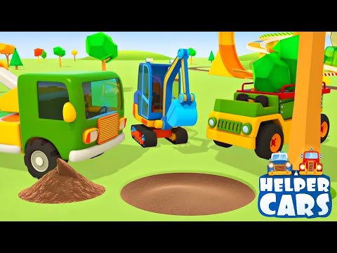 Helper Cars: a timber truck &amp; an excavator. Car cartoons full episodes.