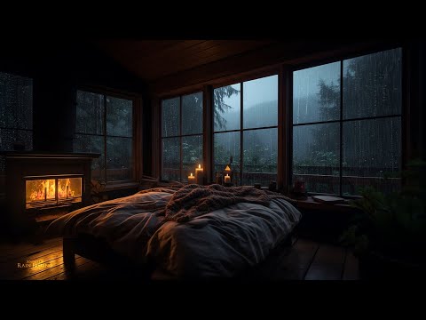 Cozy Bedroom Atmosphere with Gentle Evening Rain and Fire Sound | 3 hours | Rain Sound