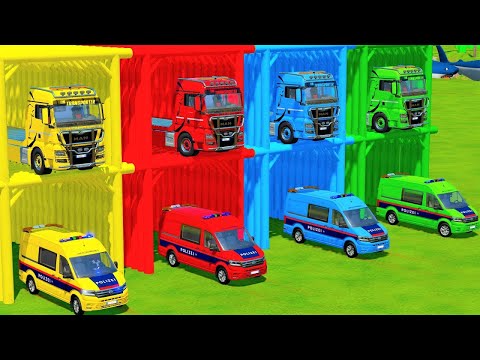 DACIA, VOLSKWAGEN, FORD, BMW COLOR POLICE CARS TRANSPORTING WITH TRUCKS - BeamNG.drive