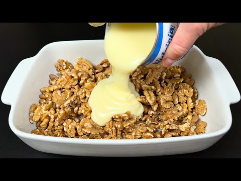 Beat condensed milk with nuts! Quick no-bake dessert! Royal delicacy!