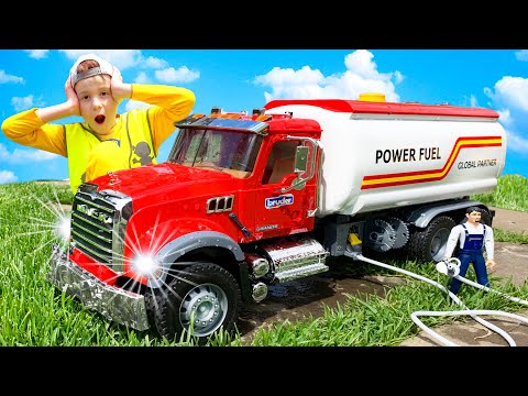 Cars for kids. Construction Vehicles Tractor, Fuel Tanker, Concrete Truck, Excavator.