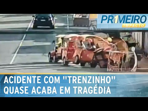 &ldquo;Trenzinho da alegria&rdquo; tomba em curva e deixa quatro feridos | Primeiro Impacto (23/01/24)