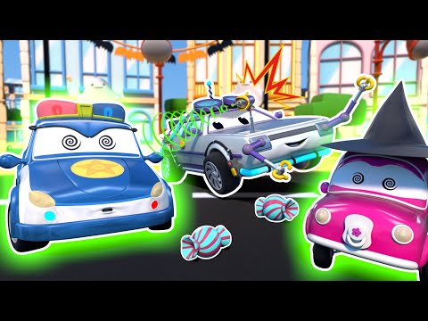 Halloween: EVIL VILLAIN HYPNOTIZES everyone in car city! | Cars &amp; Trucks Rescue for Kids