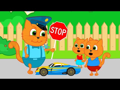 ? Cats Family in English - Policeman Stopped the Cats Cartoon for Kids