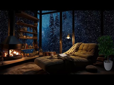 Feel the cold air in Montreal Canada December | Relax with fireplace and blizzard | Relax, sleep