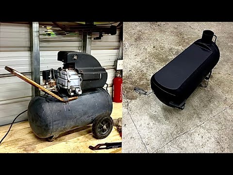 wood stove build out of an old air compressor from start to finish: DIY mini wood stove