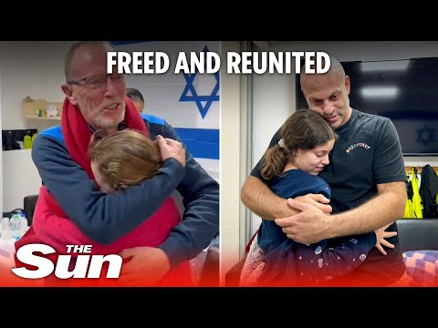 Heartwarming moment fathers reunite with children snatched by Hamas after 49 days