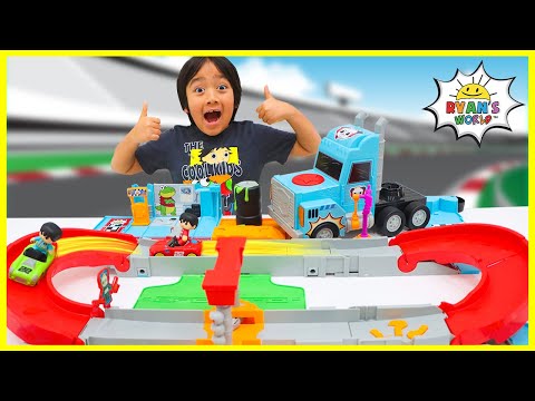 Ryan's World Giant Truck Toy Car Race Track!!!