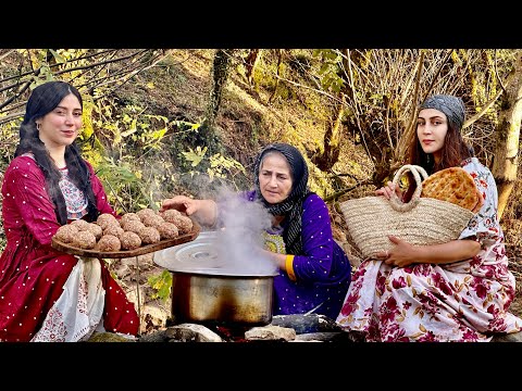 Daily life in the village: cooking Tabrizi meatballs and serving with Berber bread in the garden!