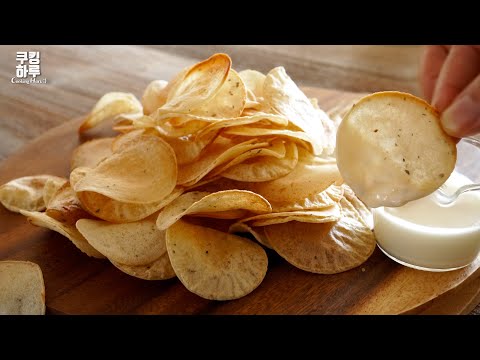 Super Crispy! Not Fried! Perfect Garlic Potato Chips! Garlic Cheese Sauce