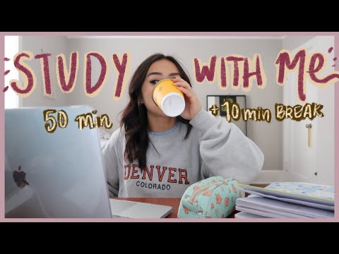 REAL TIME study with me (no music) : 2 hour pomodoro session (50 min) with break (background noise)