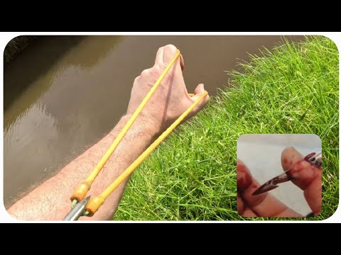 Extreme fishing &amp; hunting frameless slingshot - setup &amp; shooting koi