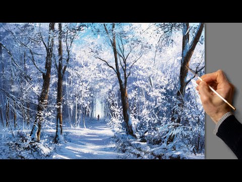 👍 Acrylic Landscape Painting - Forest Winter / Easy Art / Drawing Lessons / Satisfying Relaxing.