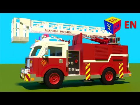 Fire truck responding to call - construction game cartoon for children