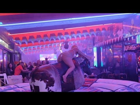 Mechanical bull riding early morning November 18th 2023 in Benidorm 🐂