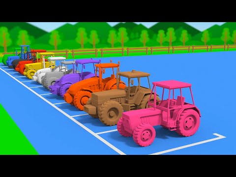 Multicolored Tractors and Agricultural Machinery | Learn colors with Tractors | Bazylland Tractors