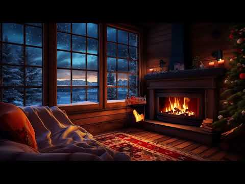 Snowy Night Comfort Cozy Room Ambiance with Fireplace Sounds and Snowfall | Relaxing Escape