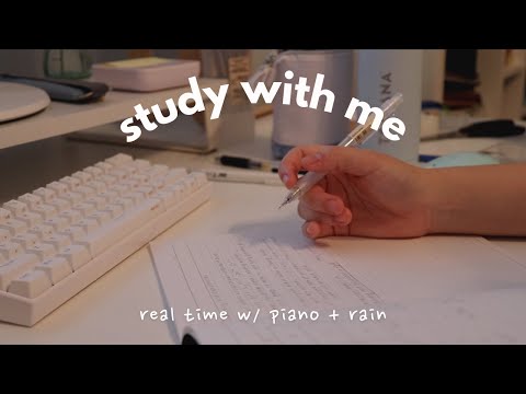 cozy 1 hour study with me: soft piano and rain sounds with timer :)