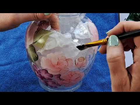 Painting Pretty Bright Flowers on a Bubble Glass Vase