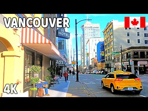 🇨🇦 【4K】☀️  Downtown Vancouver BC, Canada. Sunny Day. Travel Canada. Relaxing Walk. November 20 2023