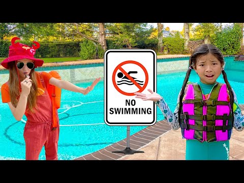 Emma and Lyndon Learn about Swimming Pool Rules | Kids Swim