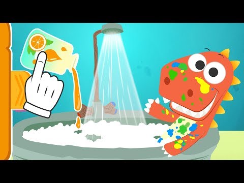 Aprende con Eddie a darte un ba&ntilde;o 🛀 Eddie el dinosaurio se lava despu&eacute;s de pintar