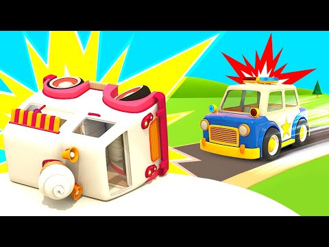 The ice cream truck is broken! Helper Cars on a mission. Police car save the day. Cartoons for kids.