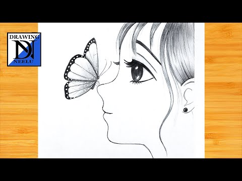 How to draw a Anime girl with Butterfly || step by step || Manga girl pencil sketch || Girl drawing