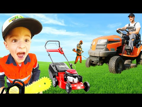 Lawn mowers leaf blower weed wacker for Kids Video | fire truck, garbage lorry, blippi toys | min