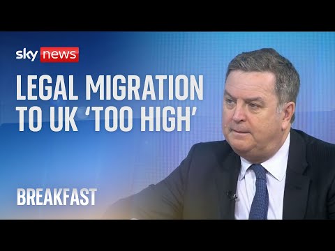 Legal migration to the UK is 'definitely too high', minister says