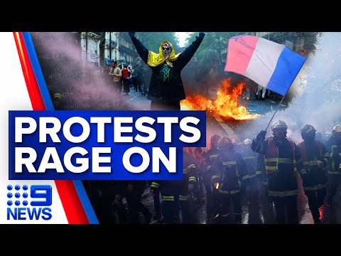 Molotov cocktails hit French police as furious protest rages on in France | 9 News Australia