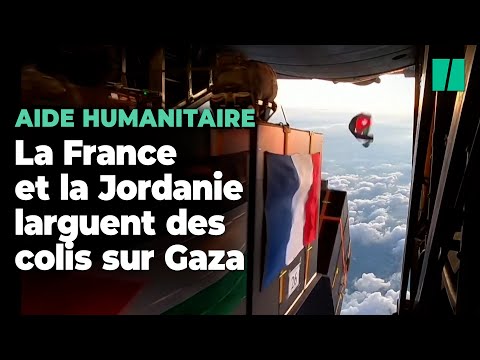 Les images du largage des 7 tonnes d&rsquo;aide humanitaire fran&ccedil;aise et jordanienne &agrave; Gaza