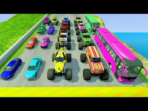 HT Gameplay # 66 | Bus &amp; Big Small Cars vs Speed Bumps Crash Giant Pit