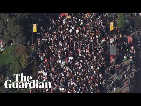 Aerial footage shows scale of Israel-Gaza ceasefire march