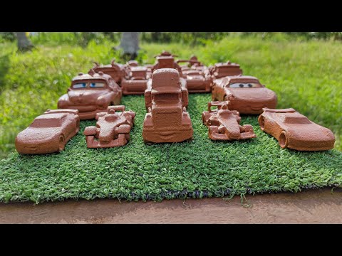 Clean up muddy minicars &amp; disney car convoys! Lightning McQueen, Doc Hudson, Tow Mater