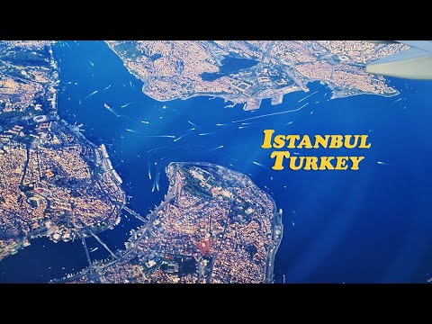 Istanbul Airport taxi, take-off, aerial views, Turkey