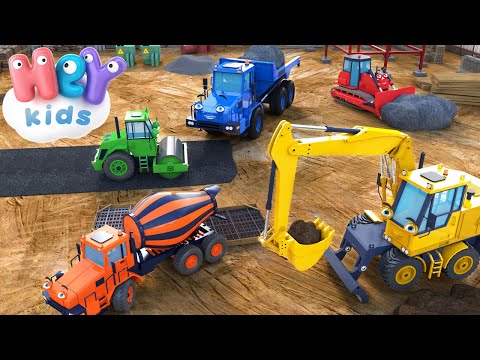 Construction Vehicles Song for Kids 🚛 Excavator, Bulldozer &amp; Other Trucks for children - HeyKids