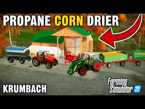 DRYING CORN IN THE PROPANE DRIER! | Krumbach | Farming Simulator 22 - Episode 3