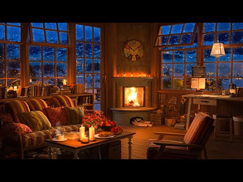 Cozy Winter Coffee Shop Ambience with Sweet Jazz Music &amp; Fireplace for Relax the last days of 2023❤️