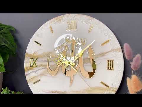 DIY. Epoxy resin wall clock. White with gold.