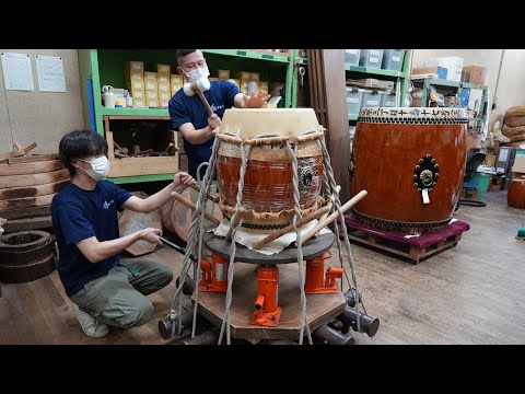 The process of making a Taiko. Unseen Japanese drum production process