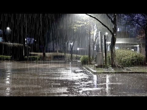 Rainsounds that make you forget Insomnia, Stress, Worries. Rain pouring into the night park, ASMR