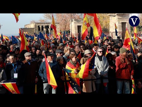 Miles de personas protestan contra la amnist&iacute;a en un acto de Feij&oacute;o en Madrid