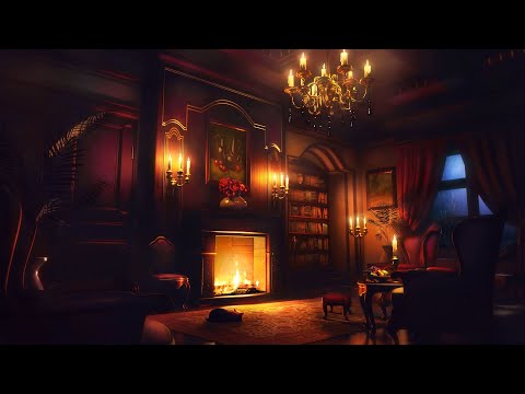 Soft Rain &amp; Thunderstorm Sounds with Fireplace - Classic Room Ambience