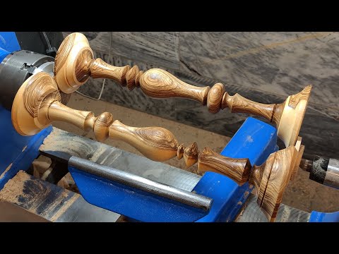 woodturning - making twins candle holders by ash wood