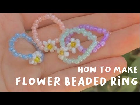 how to make flower beaded ring//cara membuat cincin manik bunga